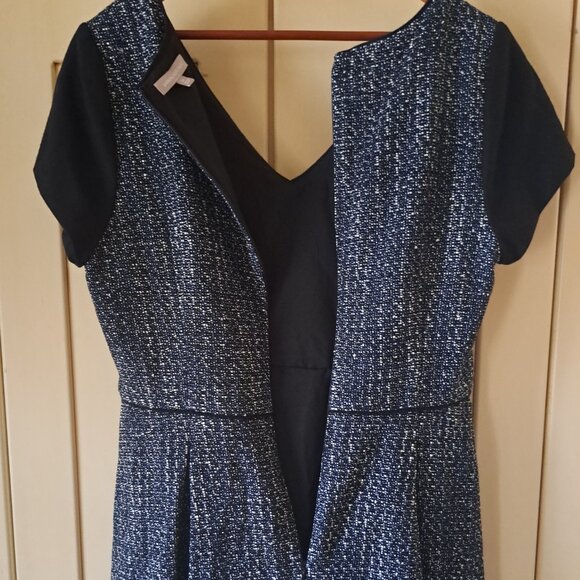 Banana Republic Black White Tweed Fit N Flare Pleat Front Dress Sz 14 - Picture 8 of 10